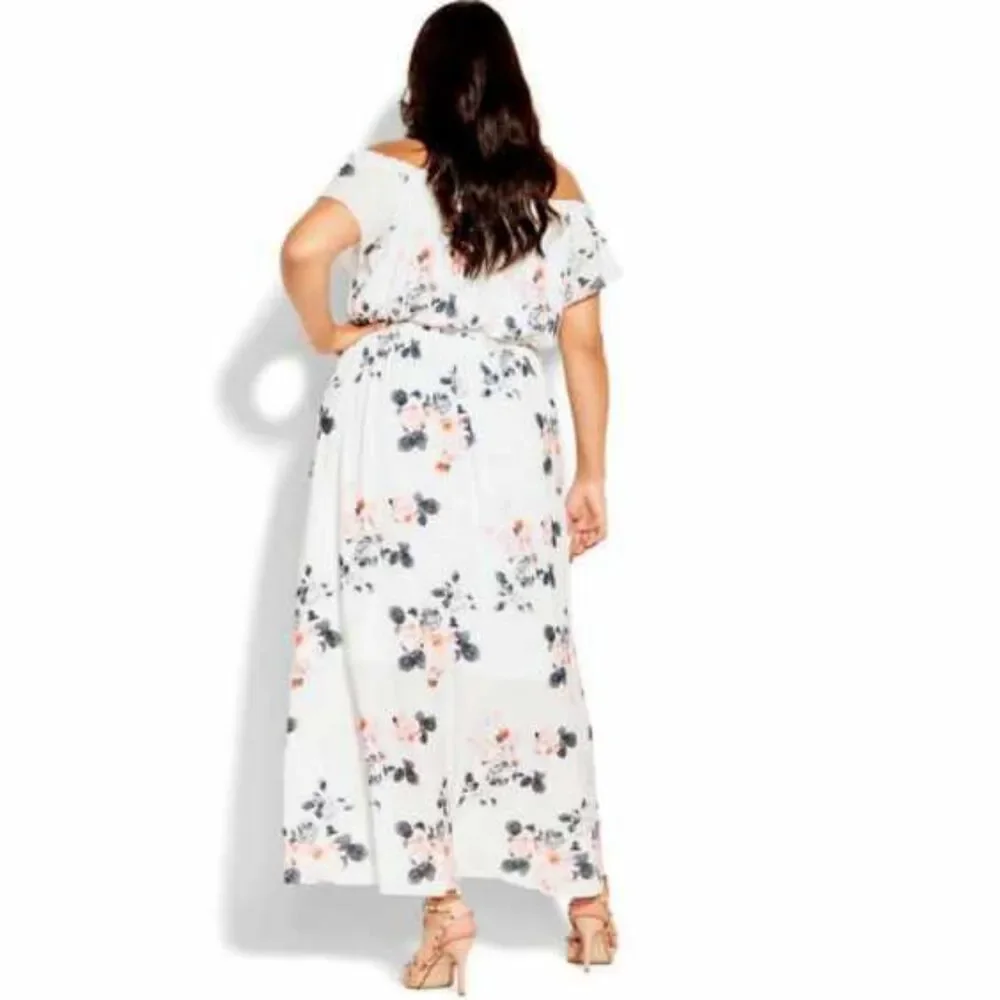 City Chic Lotus Tie White Off Shoulder Floral Maxi Dress Plus Size 24 NWT - Picture 5 of 7